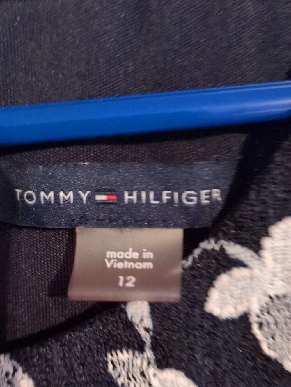 Tommy Hilfiger Black Midi Dress with White Floral Pattern